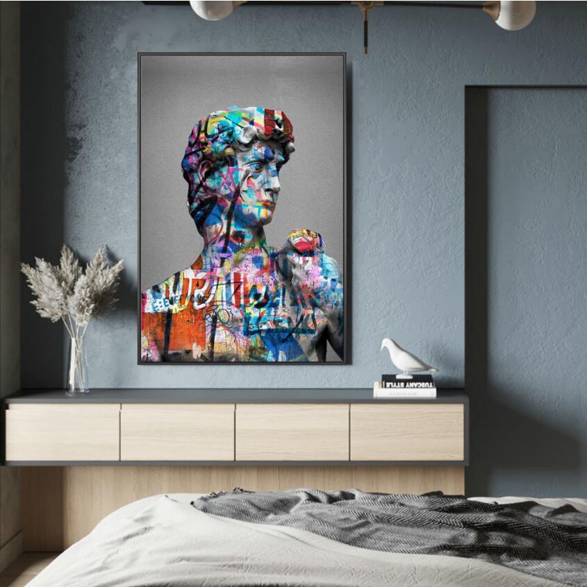 Canvas Painting On Wall Of David Sculpture Portrait